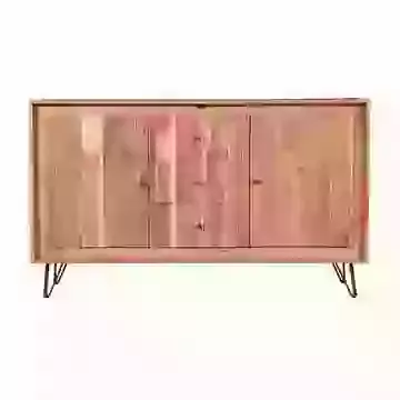 Japandi Style Large Sideboard with Ribbed Detailing and Metal Legs